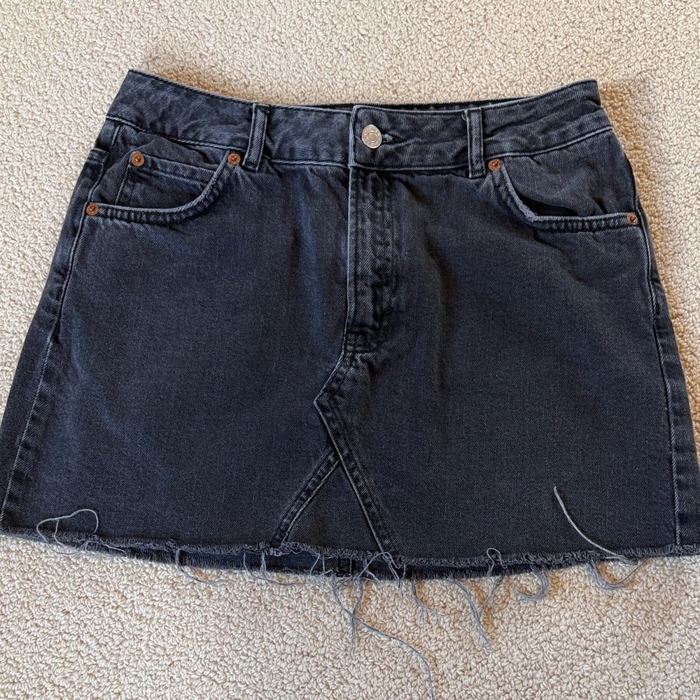 Topshop PETITE Black Frayed Denim Mini Skirt